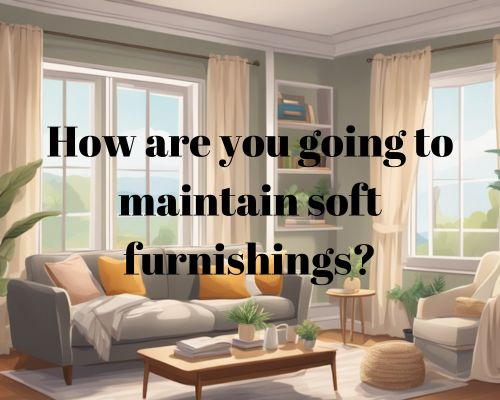 A cozy living room with plush pillows and throws neatly arranged and a gentle breeze flowing through an open window