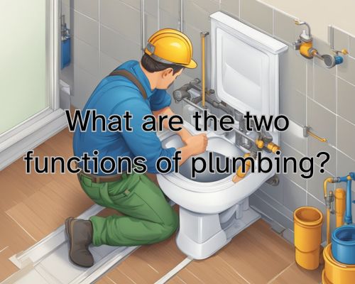 A plumber installing pipes in a house, connecting them to a sink and a toilet