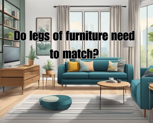 A living room with mismatched furniture legs, such as a sofa with wooden legs and a coffee table with metal legs