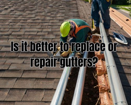 workers replacing roof guttering